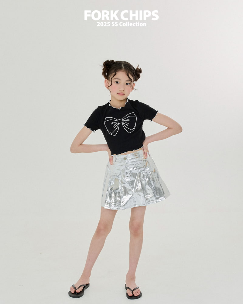 Fork Chips - Korean Children Fashion - #prettylittlegirls - Foil Pleated Skirt - 8