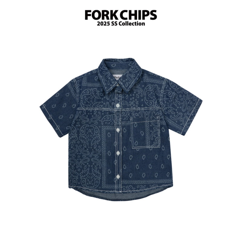 Fork Chips - Korean Children Fashion - #prettylittlegirls - Paisley Denim Shirt