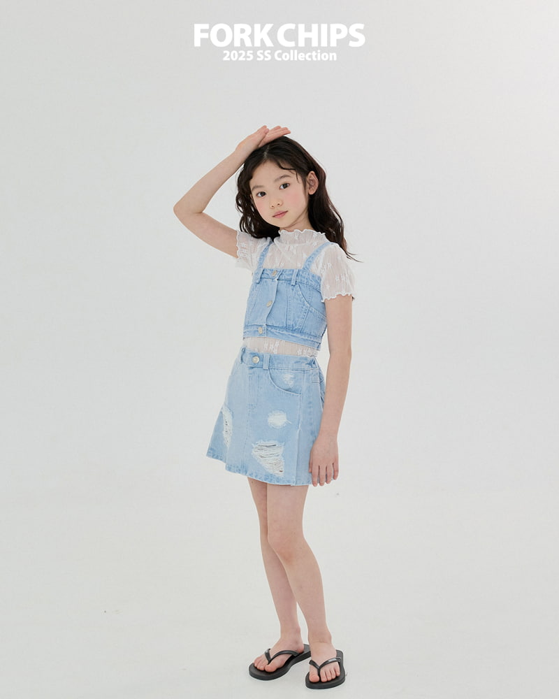 Fork Chips - Korean Children Fashion - #prettylittlegirls - High Denim Crop Top - 11