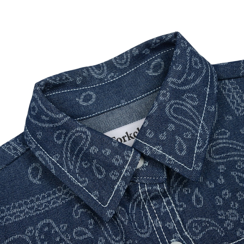 Fork Chips - Korean Children Fashion - #toddlerclothing - Paisley Denim Shirt - 4