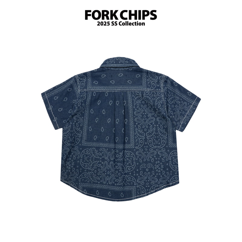 Fork Chips - Korean Children Fashion - #toddlerclothing - Paisley Denim Shirt - 3