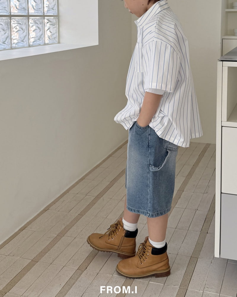 From I - Korean Children Fashion - #prettylittlegirls - Carpenter Half Denim Pants - 10