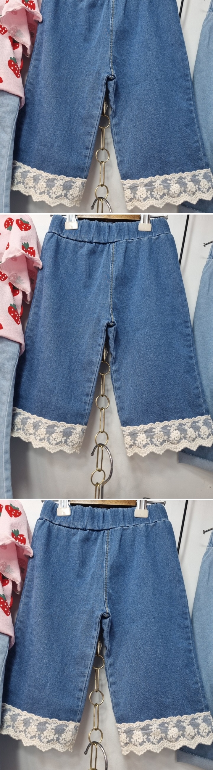 Ggbebe - Korean Children Fashion - #childrensboutique - White Lace Denim Pants