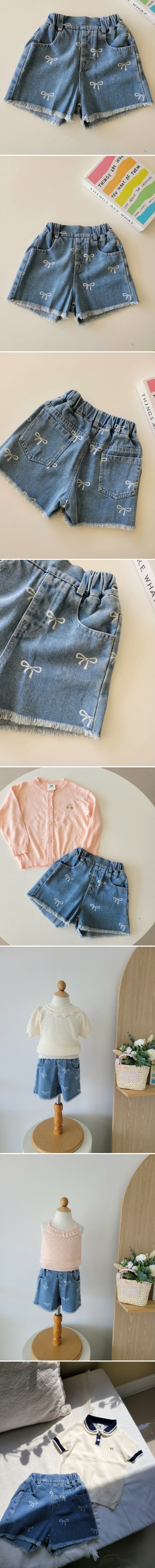 Hanacoco - Korean Children Fashion - #designkidswear - Ribbon Denim Shorts