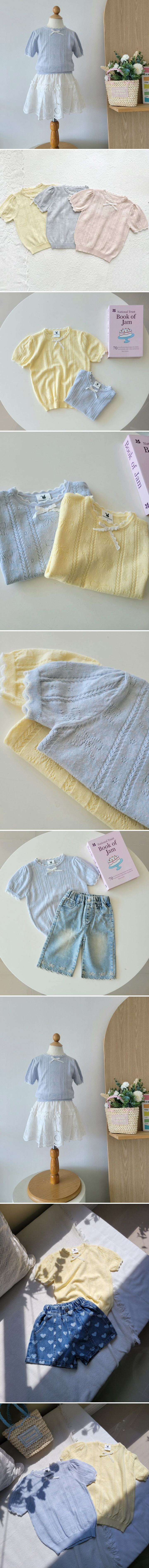 Ribbon Eyelet Short Sleeve Knit by Hanacoco for Child - view 1