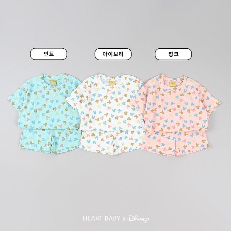 Heart Baby - Korean Children Fashion - #childrensboutique - Round M Short Sleeve Top Bottom Set