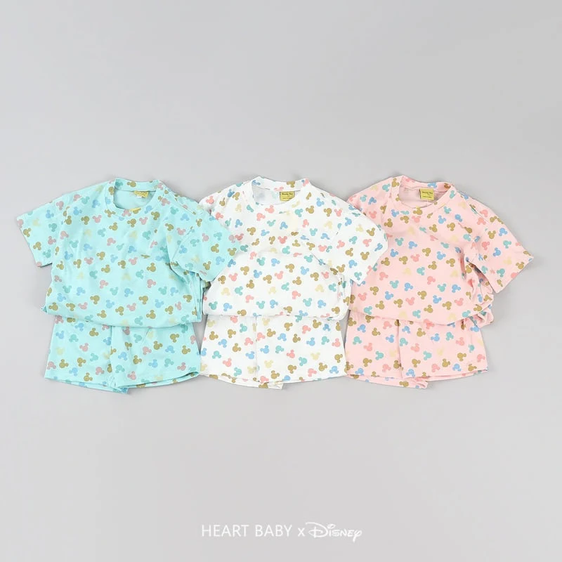 Heart Baby - Korean Children Fashion - #discoveringself - Round M Short Sleeve Top Bottom Set - 3