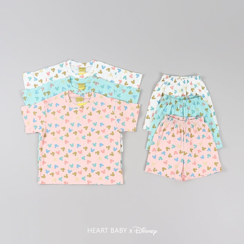 Heart Baby - Korean Children Fashion - #kidsshorts - Round M Short Sleeve Top Bottom Set - 5