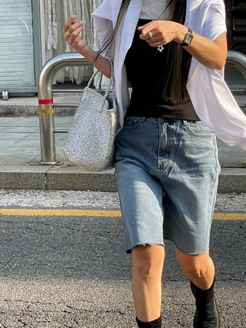 Heil - Korean Women Fashion - #momslook - New Half Denim Pants - 2