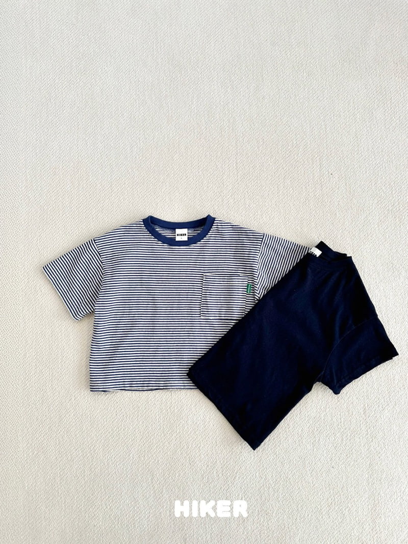Hiker - Korean Children Fashion - #childrensboutique - Pocket Stripe Plain Short Sleeve Tee - 4