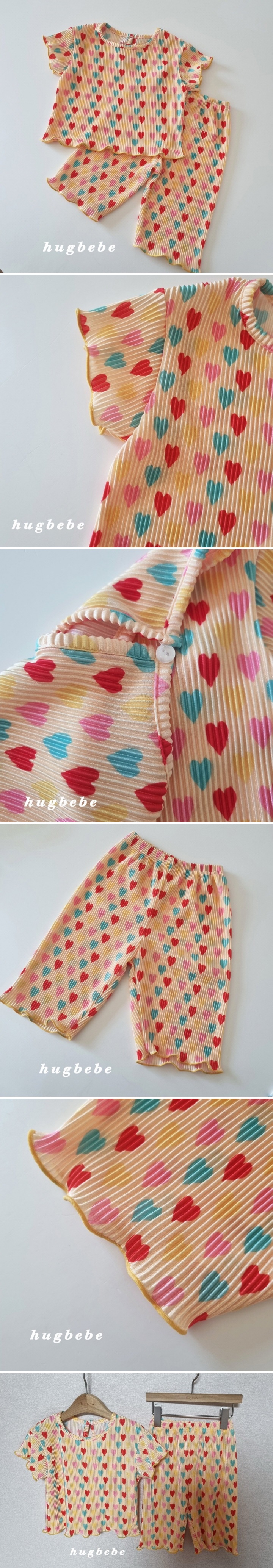 Hug Bebe - Korean Baby Fashion - #babygirlfashion - Heart Pleated Top Bottom Set