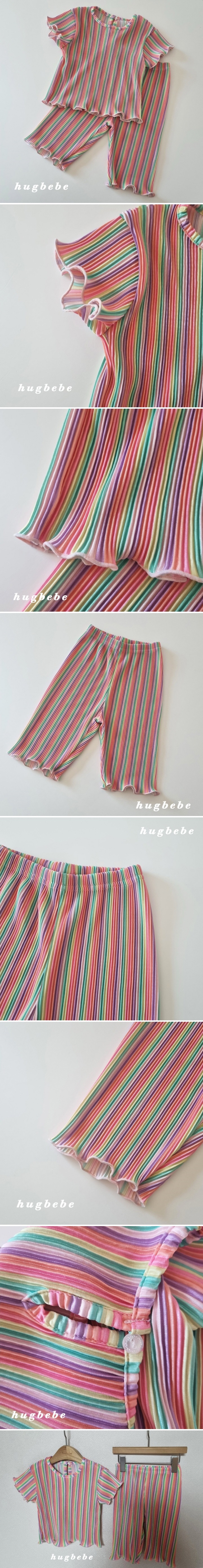 Hug Bebe - Korean Baby Fashion - #babyootd - Rainbow Pleated Top Bottom Set
