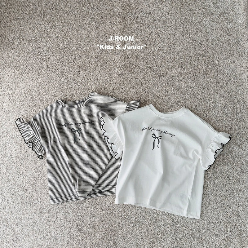 J-Room - Korean Children Fashion - #childrensboutique - Ribbon Shoulder Frill Tee
