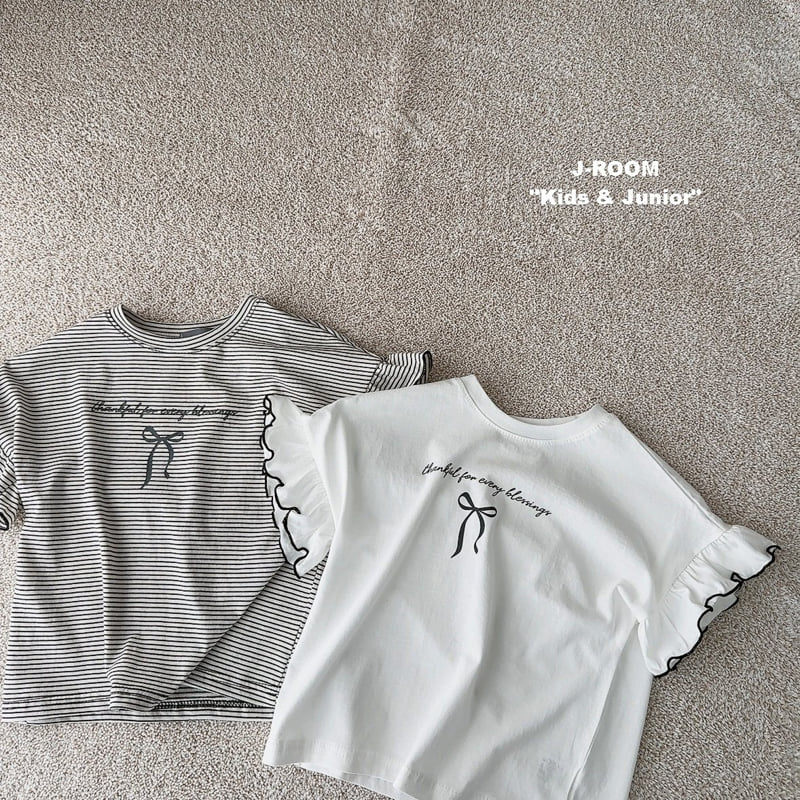 J-Room - Korean Children Fashion - #designkidswear - Ribbon Shoulder Frill Tee - 2