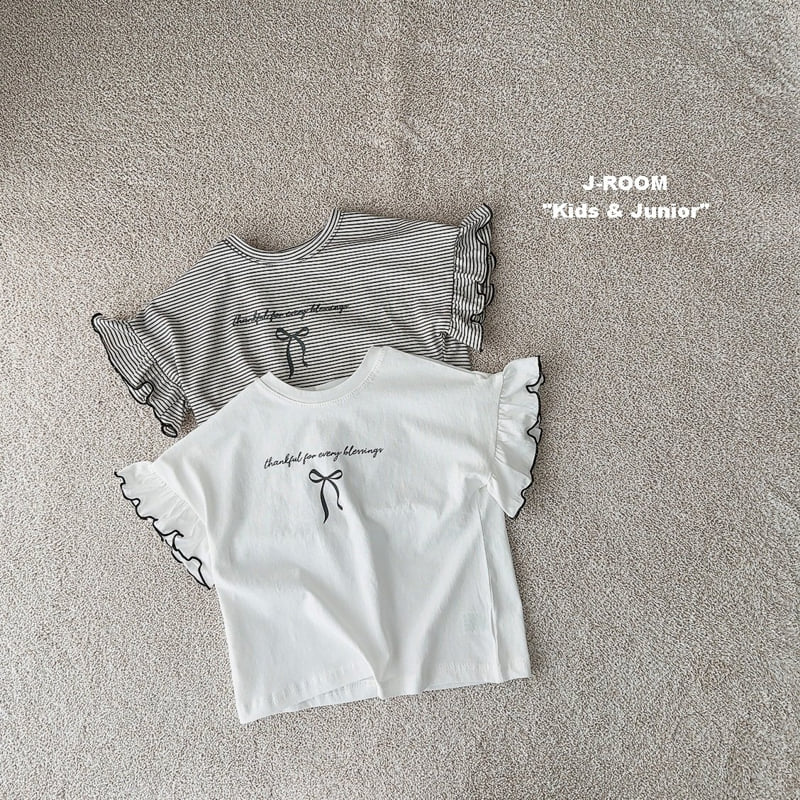 J-Room - Korean Children Fashion - #discoveringself - Ribbon Shoulder Frill Tee - 3