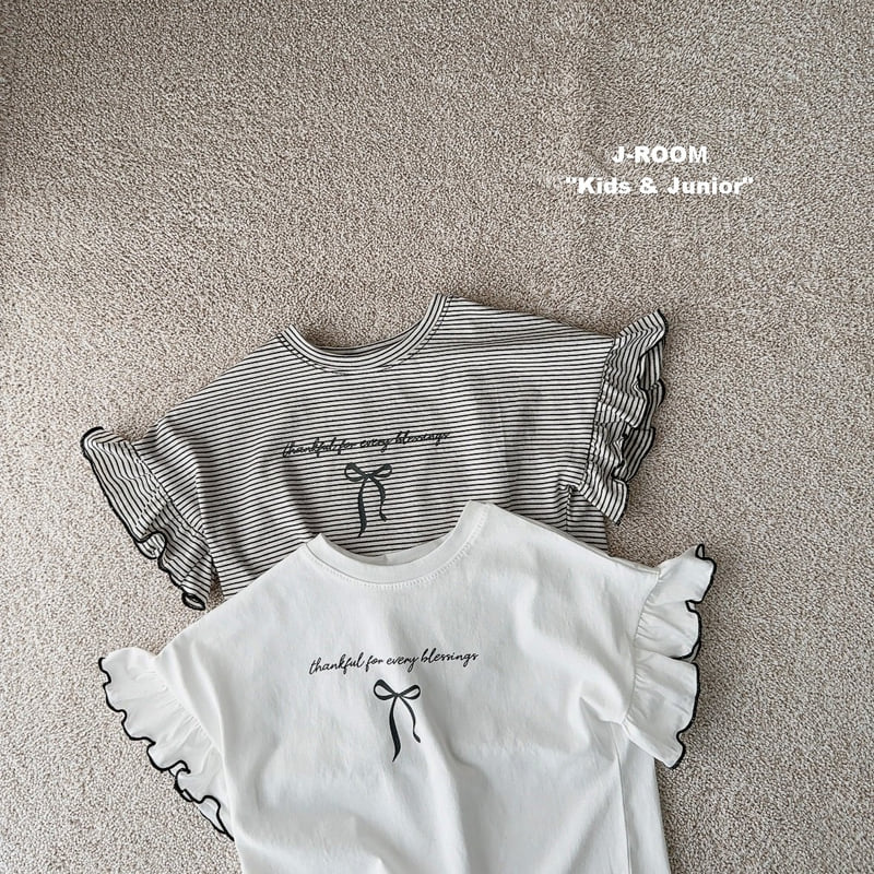 J-Room - Korean Children Fashion - #discoveringself - Ribbon Shoulder Frill Tee - 4