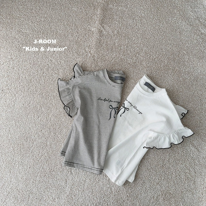J-Room - Korean Children Fashion - #kidsshorts - Ribbon Shoulder Frill Tee - 5