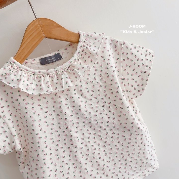 J-Room - Korean Children Fashion - #minifashionista - Strawberry Linen Frill Tee - 2