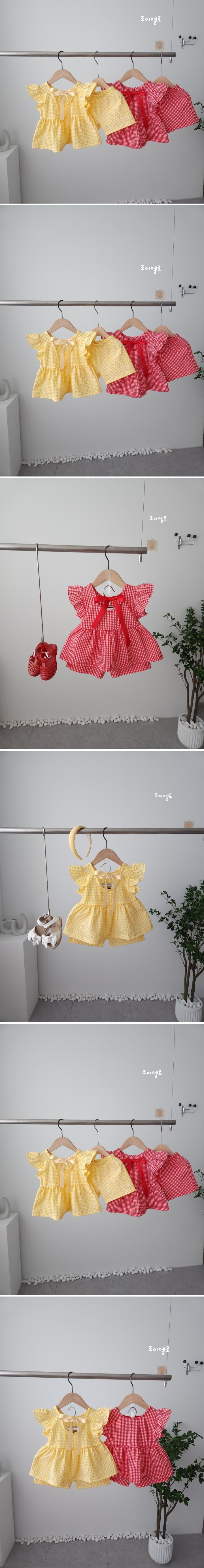 Joy ello - Korean Children Fashion - #fashionkids - Check Butterfly Top Bottom Set