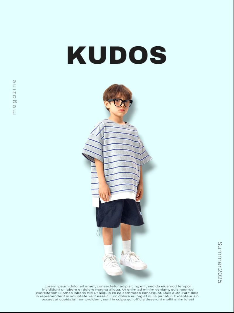 Kudos - Korean Children Fashion - #littlefashionista - Striped Border Short Sleeve Tee - 8