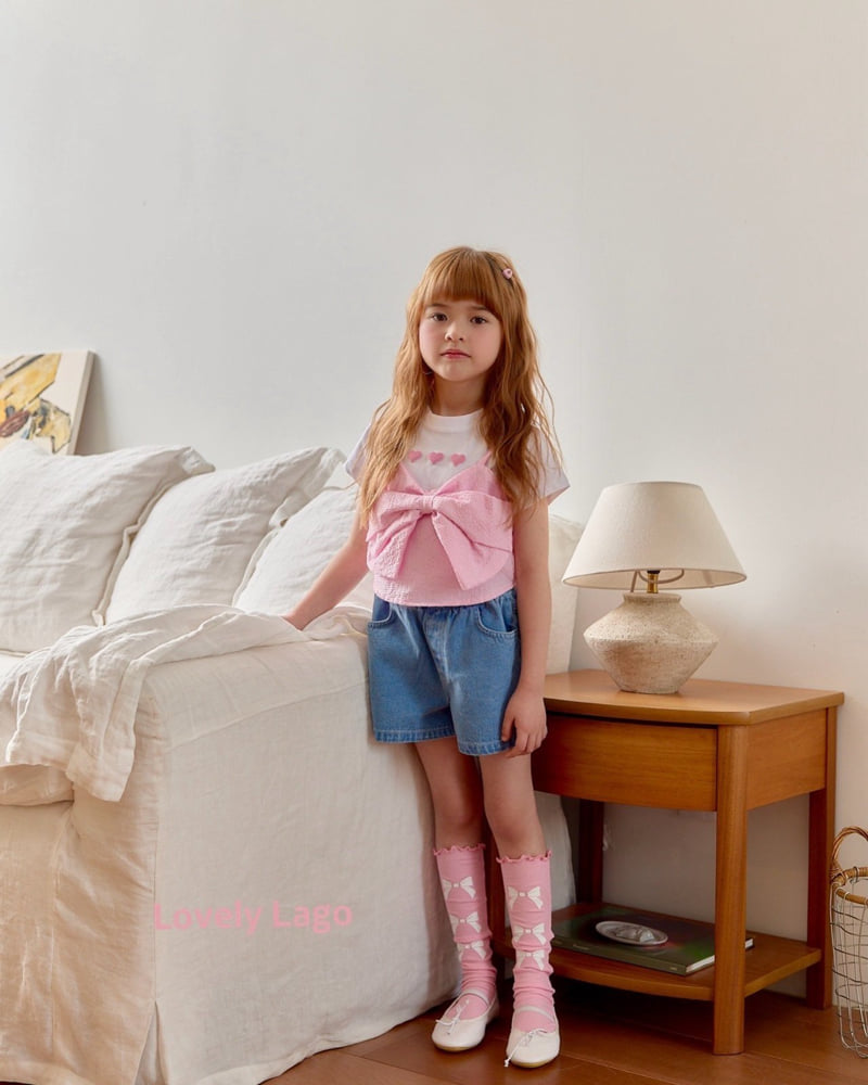 Lago - Korean Children Fashion - #kidsshorts - Heart Embroidered Denim Pants - 7
