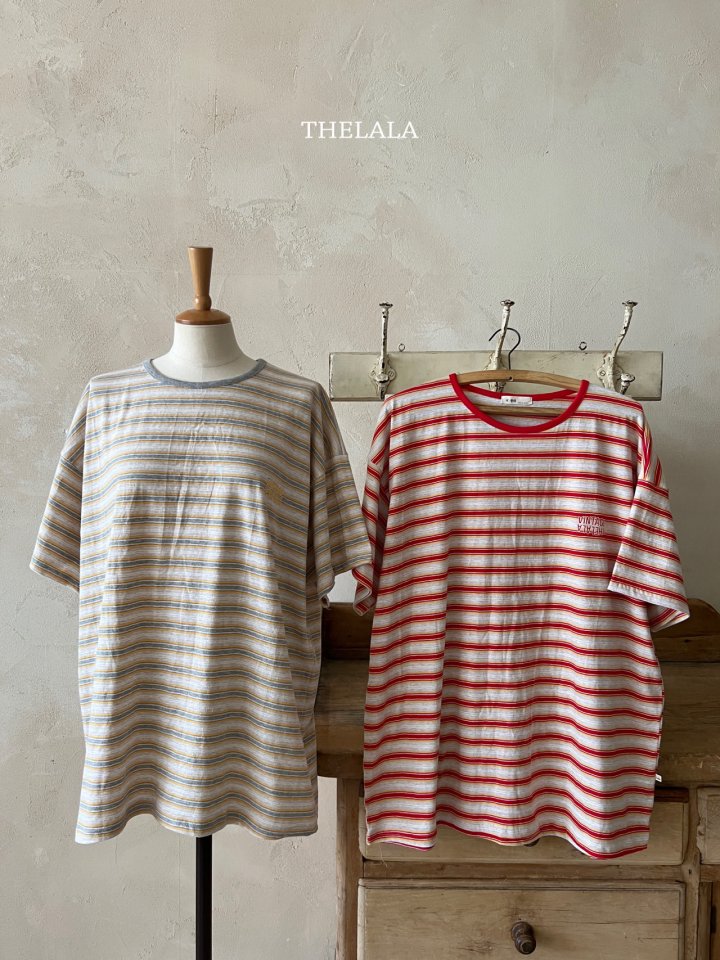 Lala - Korean Women Fashion - #momslook - Dongdong Stripe Mom Tee - 5