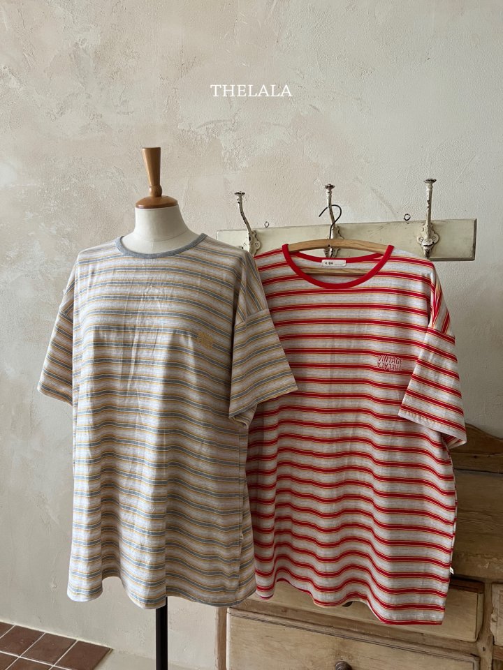 Lala - Korean Women Fashion - #womensfashion - Dongdong Stripe Mom Tee - 6