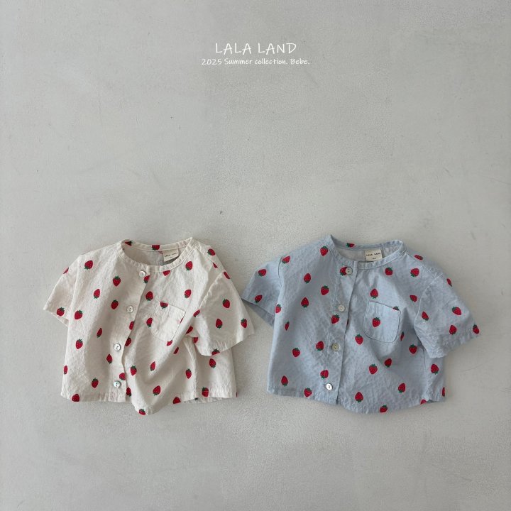Lalaland - Korean Baby Fashion - #babyboutique - bebe Strawberry Button Shirt