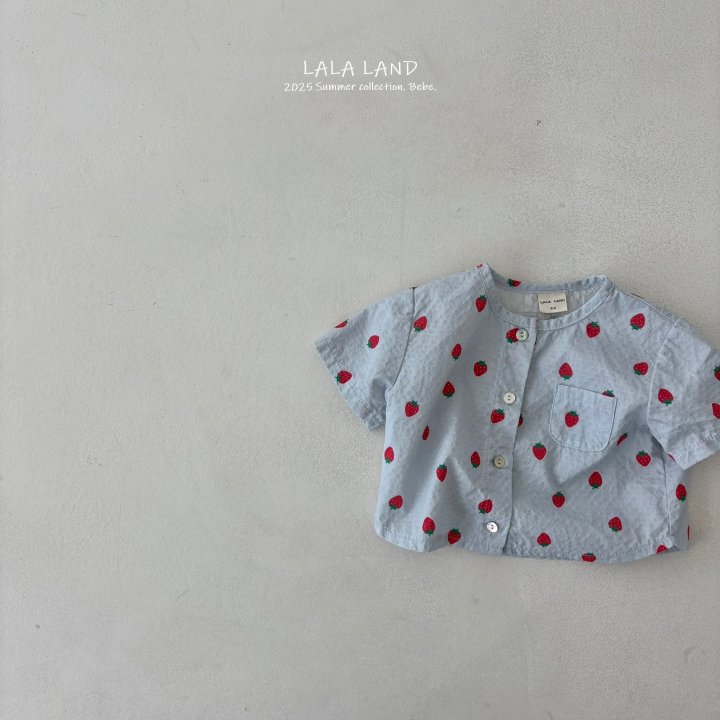 Lalaland - Korean Baby Fashion - #babygirlfashion - bebe Strawberry Button Shirt - 6