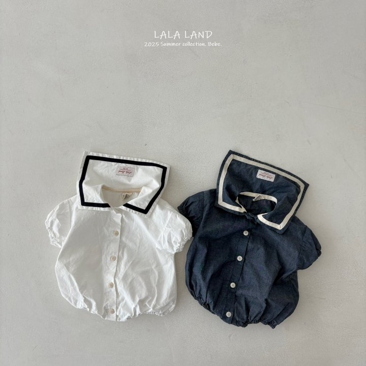 Lalaland - Korean Baby Fashion - #babyoutfit - bebe Denim Sailor Short Sleeve Suit