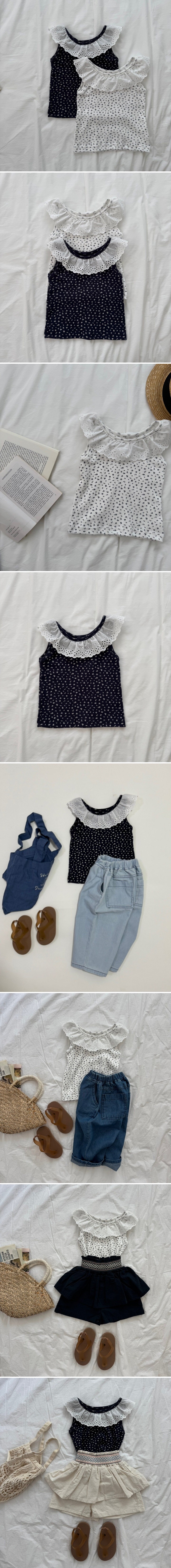 Le petitmot - Korean Children Fashion - #kidsshorts - Lace Flower Sleeveless - 2