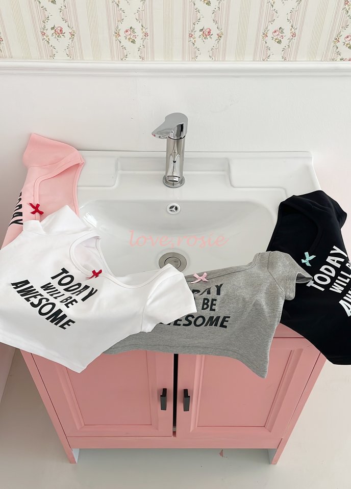 Love Rosie - Korean Children Fashion - #kidsshorts - Lettering Ribbon Binding Tee