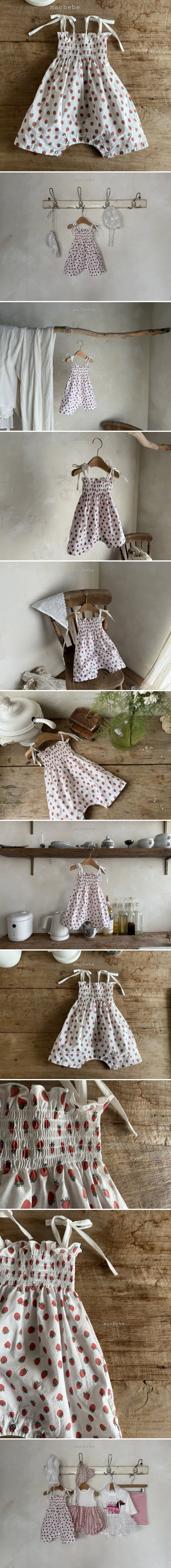 Mac - Korean Baby Fashion - #babyoutfit - Strawberry ShirredJumpsuit
