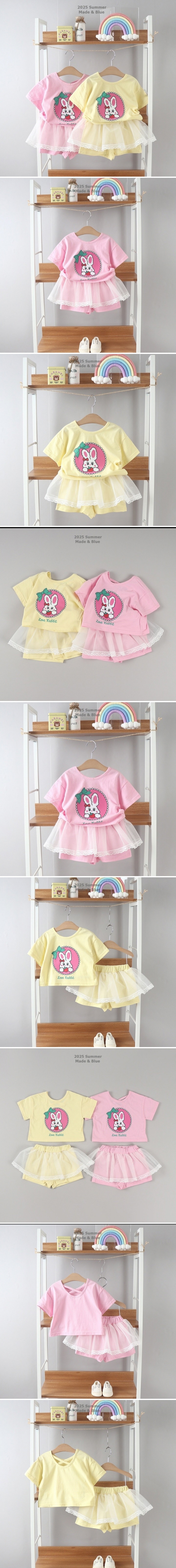 Made Blue - Korean Children Fashion - #designkidswear - Rabbit Strawberry Top Bottom Set