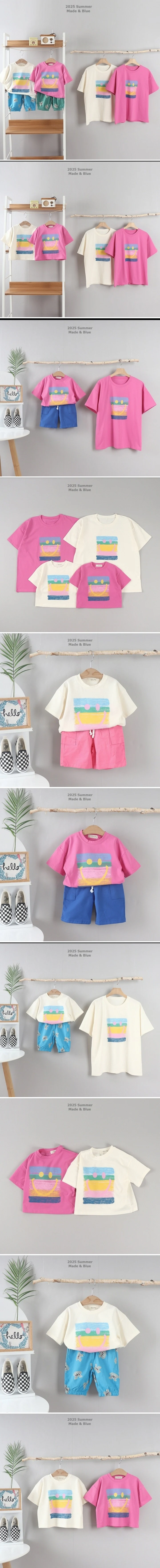 Made Blue - Korean Children Fashion - #kidsshorts - Rainbow Smile Tee