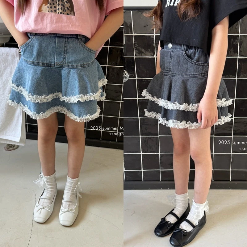 Matilda & Lee - Korean Children Fashion - #designkidswear - Lace Denim Skirt