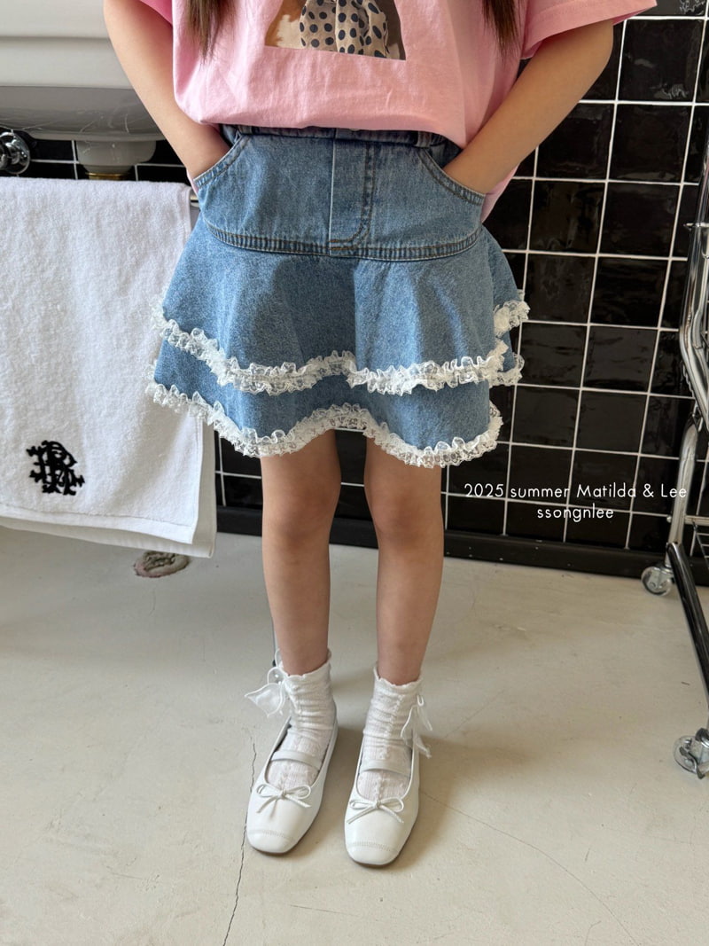 Matilda & Lee - Korean Children Fashion - #minifashionista - Lace Denim Skirt - 10