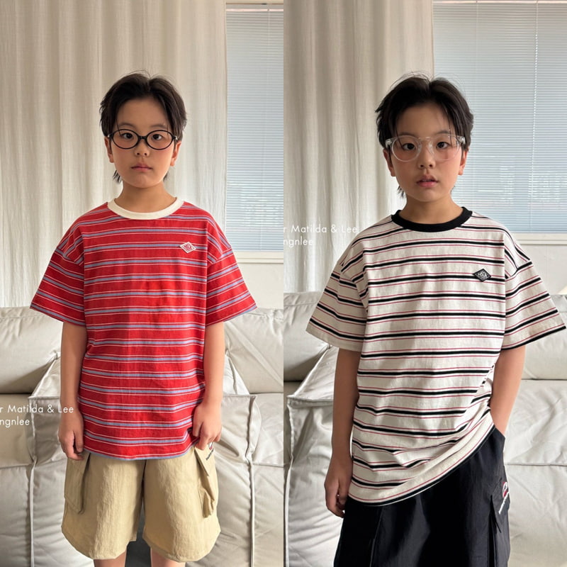 Matilda & Lee - Korean Children Fashion - #toddlerclothing - Emblem Stripe Tee