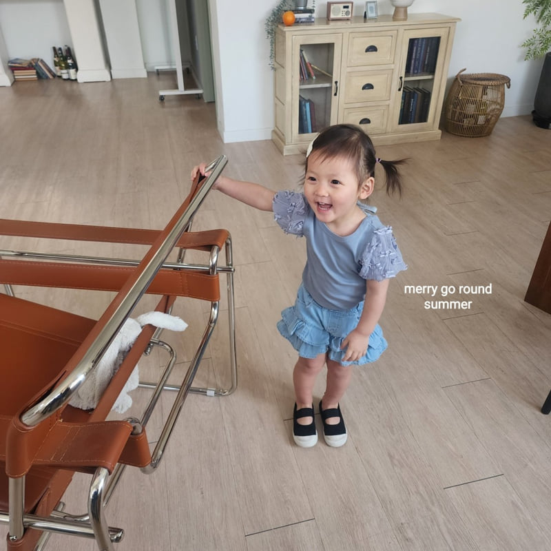 Merry Go Round - Korean Children Fashion - #kidsshorts - Sleeve Ribbon Tee - 2