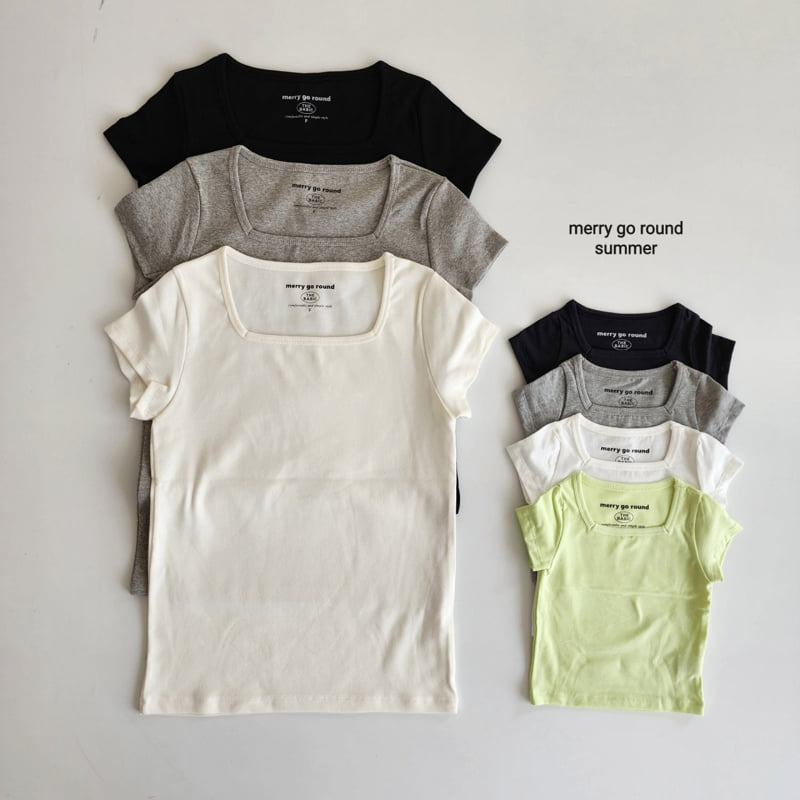Merry Go Round - Korean Children Fashion - #prettylittlegirls - Square Neck Short Sleeve Tee