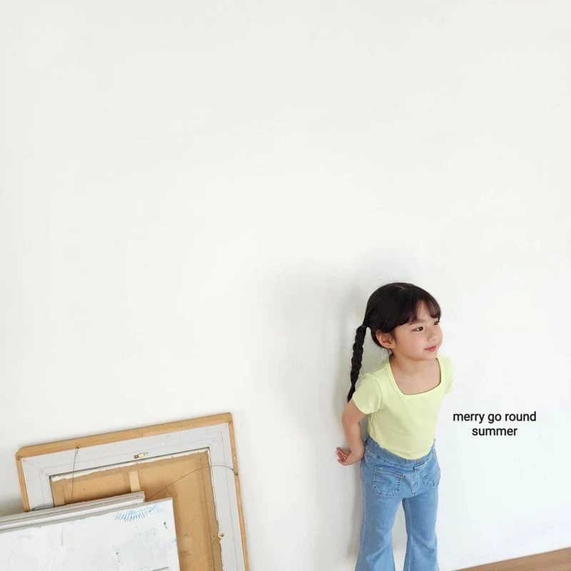 Merry Go Round - Korean Children Fashion - #todddlerfashion - Square Neck Short Sleeve Tee - 2