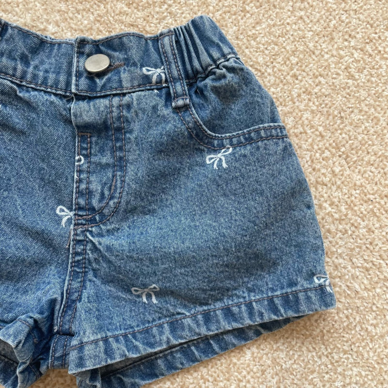 Middle Name - Korean Children Fashion - #Kfashion4kids - Ribbon Short Denim Pants - 3