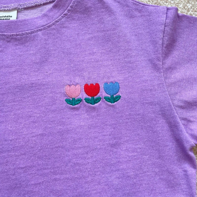 Middle Name - Korean Children Fashion - #prettylittlegirls - Crop Flower Embroidery Tee - 4