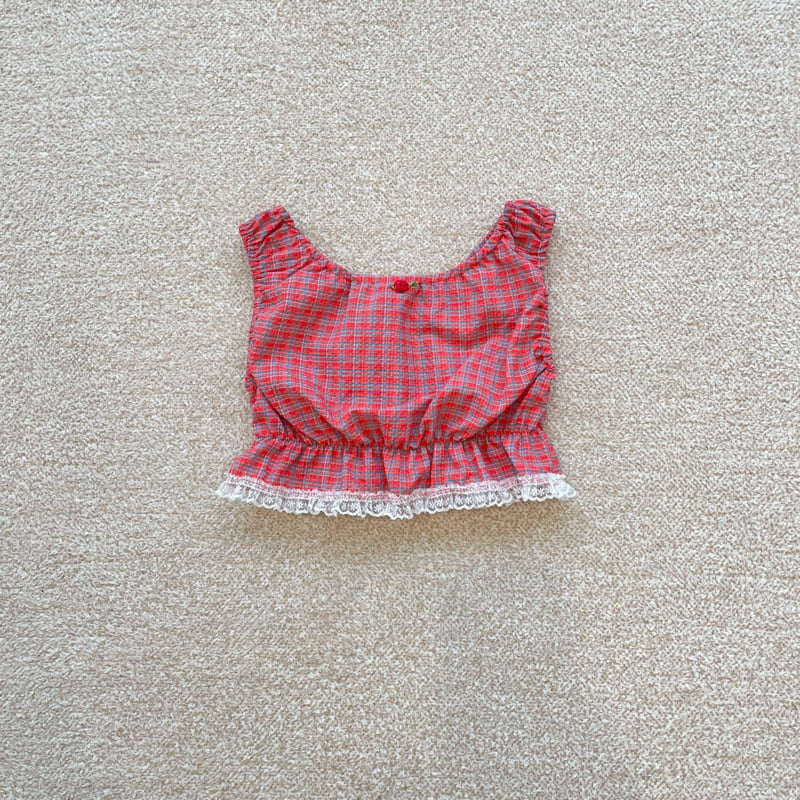 Middle Name - Korean Children Fashion - #childofig - Banding Sleeveless Blouse (Red Check) - 2