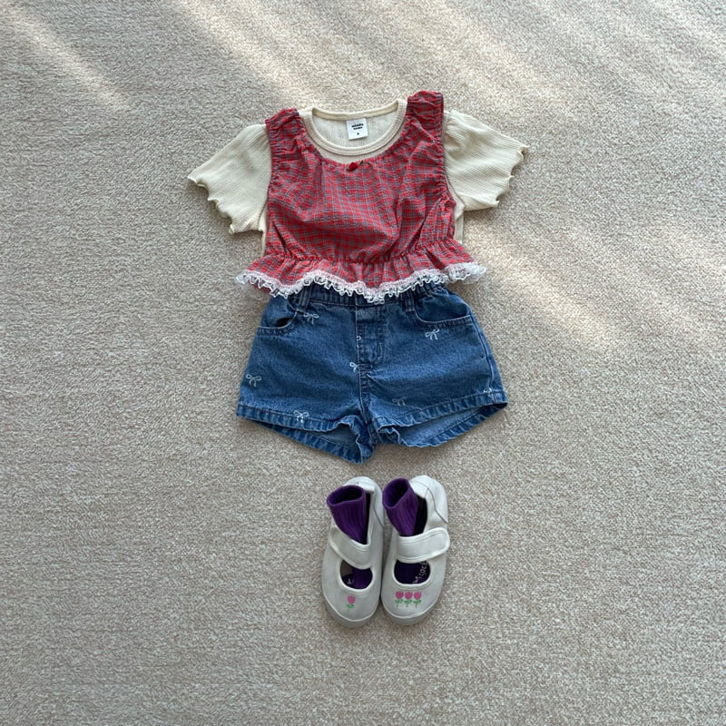 Middle Name - Korean Children Fashion - #childofig - Ribbon Short Denim Pants - 11
