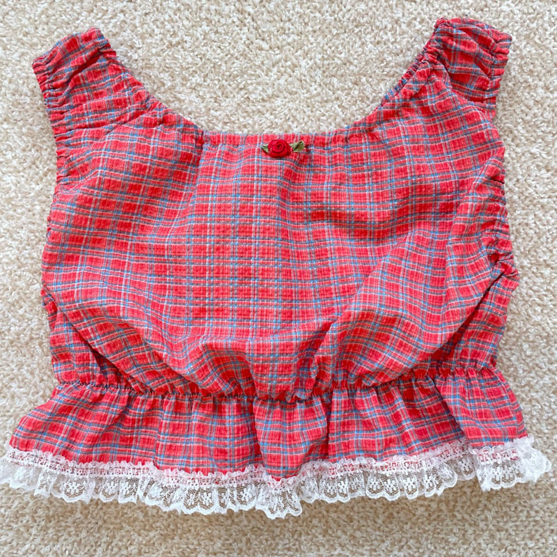 Middle Name - Korean Children Fashion - #childrensboutique - Banding Sleeveless Blouse (Red Check) - 3