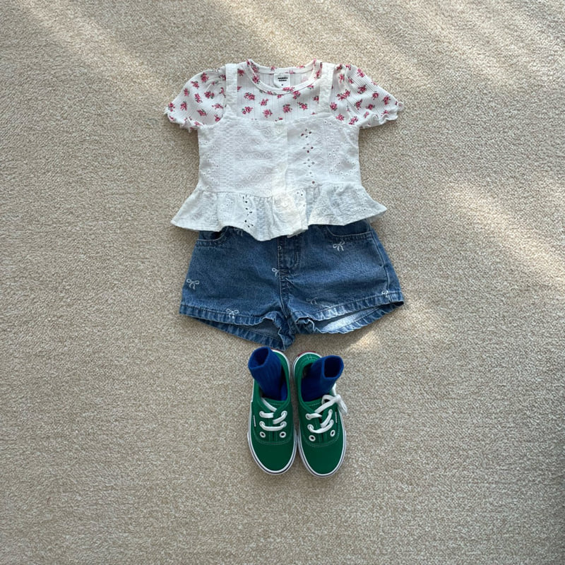 Middle Name - Korean Children Fashion - #childrensboutique - Ribbon Short Denim Pants - 12