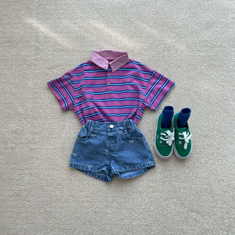 Middle Name - Korean Children Fashion - #Kfashion4kids - Ribbon Short Denim Pants - 4