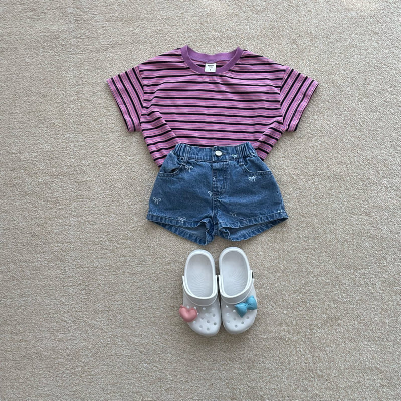 Middle Name - Korean Children Fashion - #minifashionista - Ribbon Short Denim Pants - 6