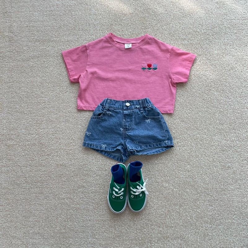 Middle Name - Korean Children Fashion - #todddlerfashion - Ribbon Short Denim Pants - 8